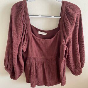 By Together Crinkled Burgundy Peasant Blouse